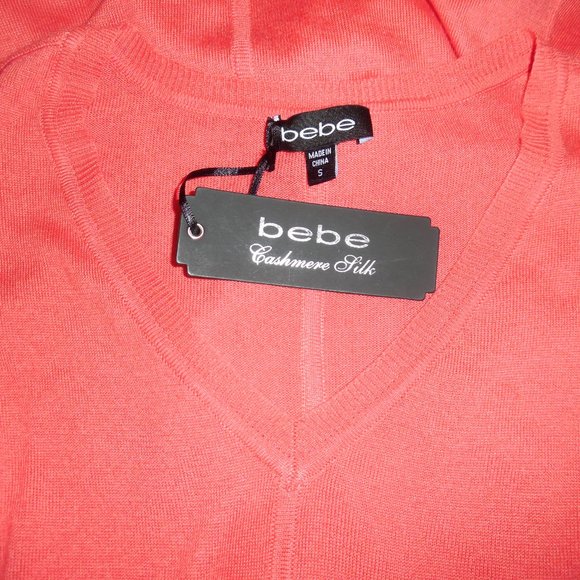 NWT BEBE Cashmere Silk Orange Coral Sweater dress Tunic Asymmetric Dress - Picture 8 of 8